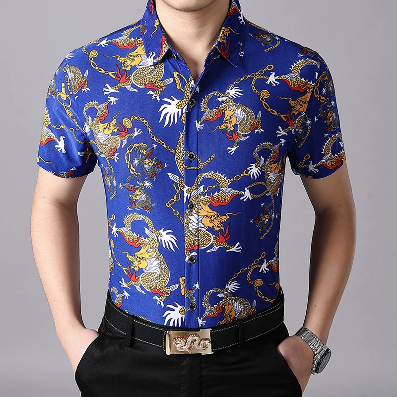 Camisa de manga estampado de dragón para hombre, ropa elegante, barata, a la moda, para verano, nueva|Camisas informales| - AliExpress