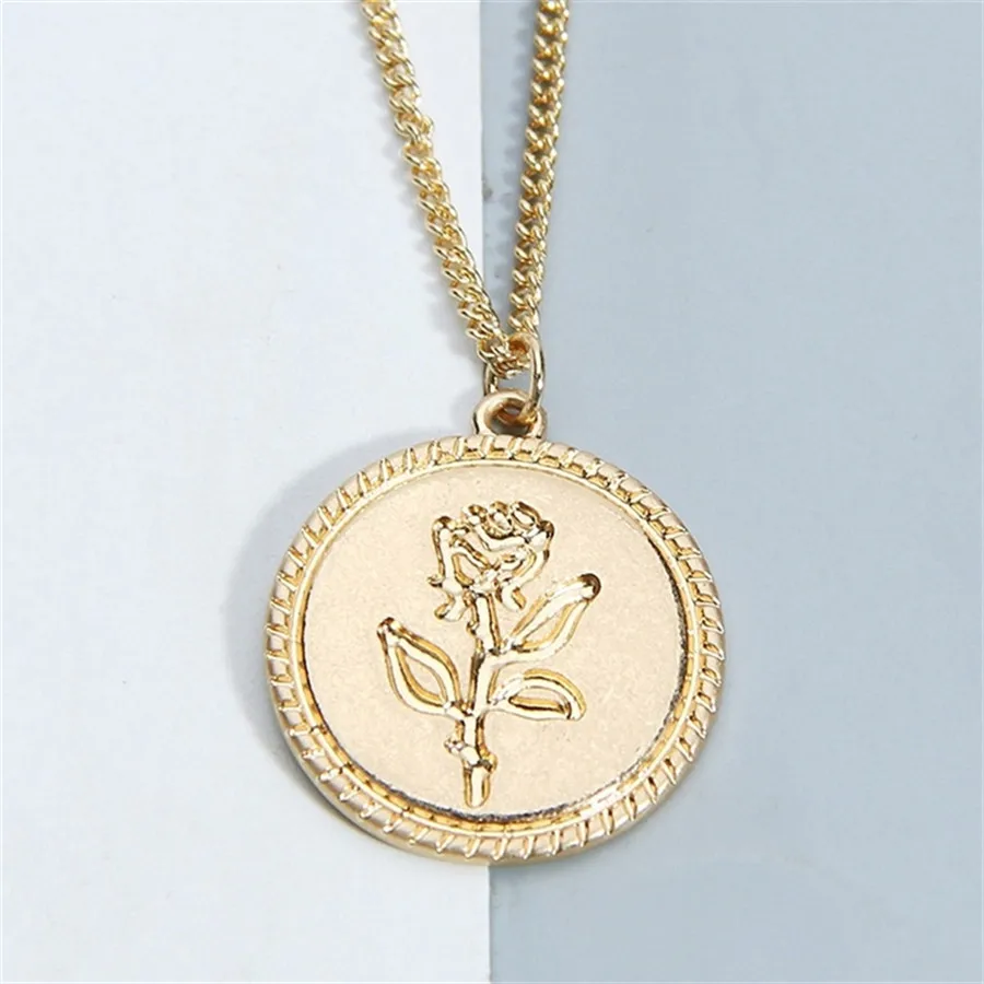 Qianraq Rose Coin Necklace Round Pendant Beauty Head For Women Girl Ladies Party Gift Jewelry | Украшения и аксессуары