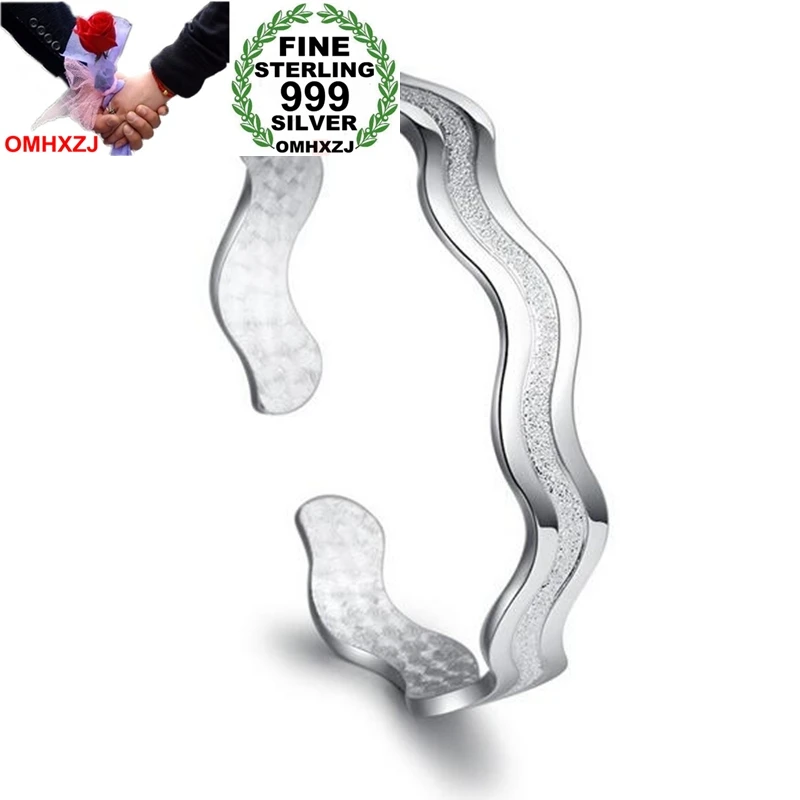 

OMHXZJ Wholesale Fashion Woman Child Gift Love Interwoven Water Ripple 999 Sterling Silver Bracelet Bangle Open Adjustable SZ76