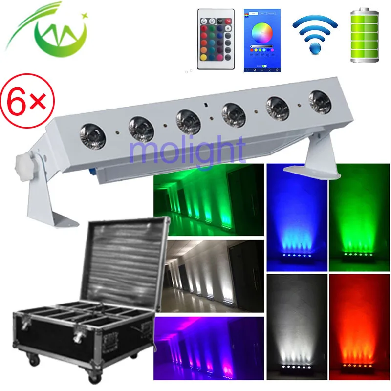 

6pcs by Charging Case Battery Power Uplighting DMX Wireless LED Wall Washer 6*18w RGBWA UV 6in1 LED DJ Bar Light for Weddings