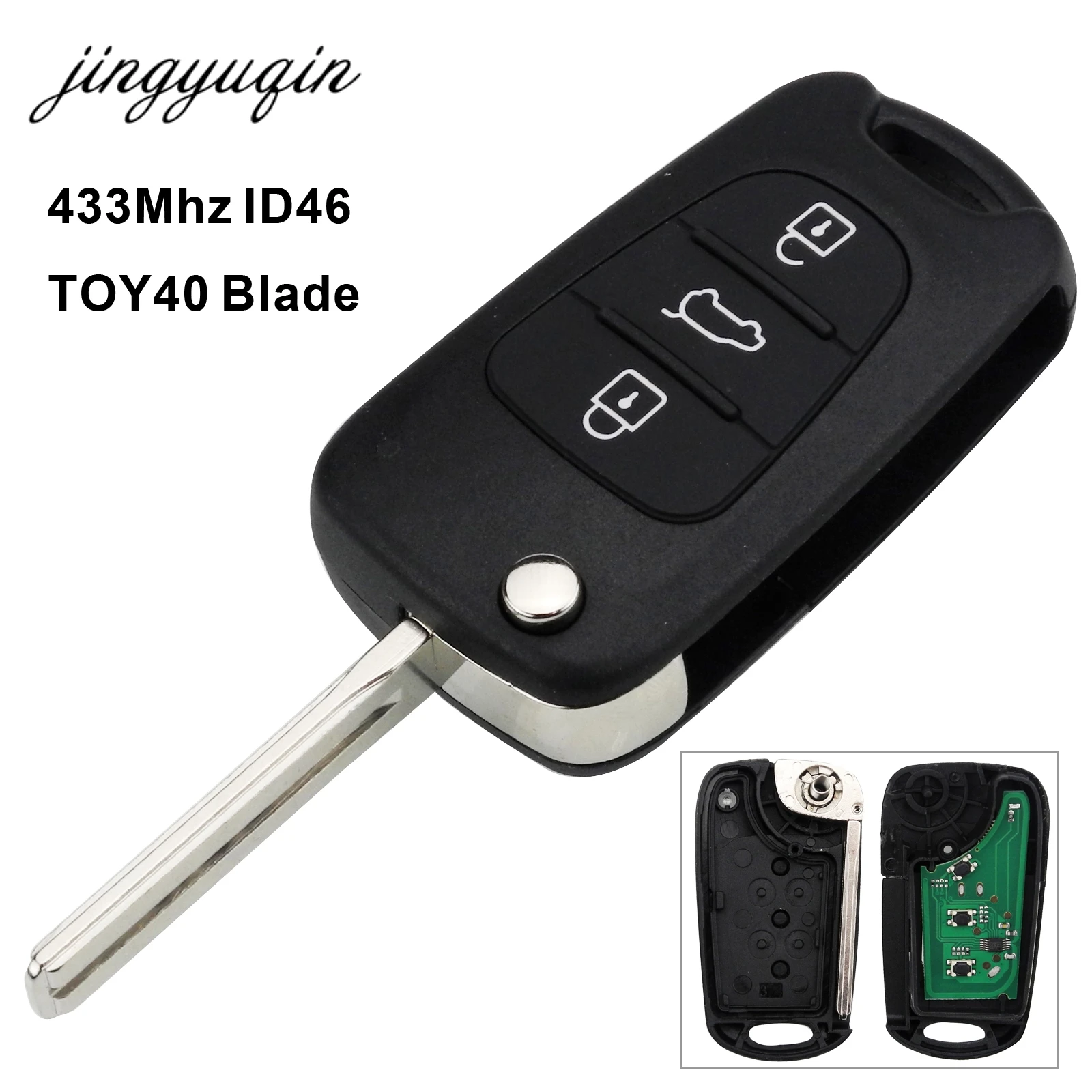 

jingyuqin 433MHz Chip ID46 Remote Key Fob For Hyundai I30 IX35 TOY40 Blade Replacement Folding Flip 3 Buttons Car Key