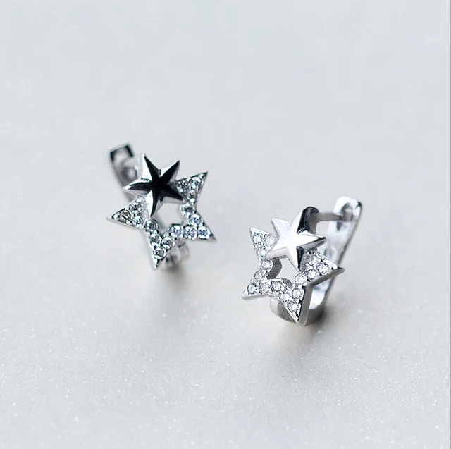 925 Sterling Silver Star Cubic Zirconia Huggie Hoop Earrings For 925 Sterling Silver Star Cubic Zirconia Huggie Hoop Earrings For Women A1805