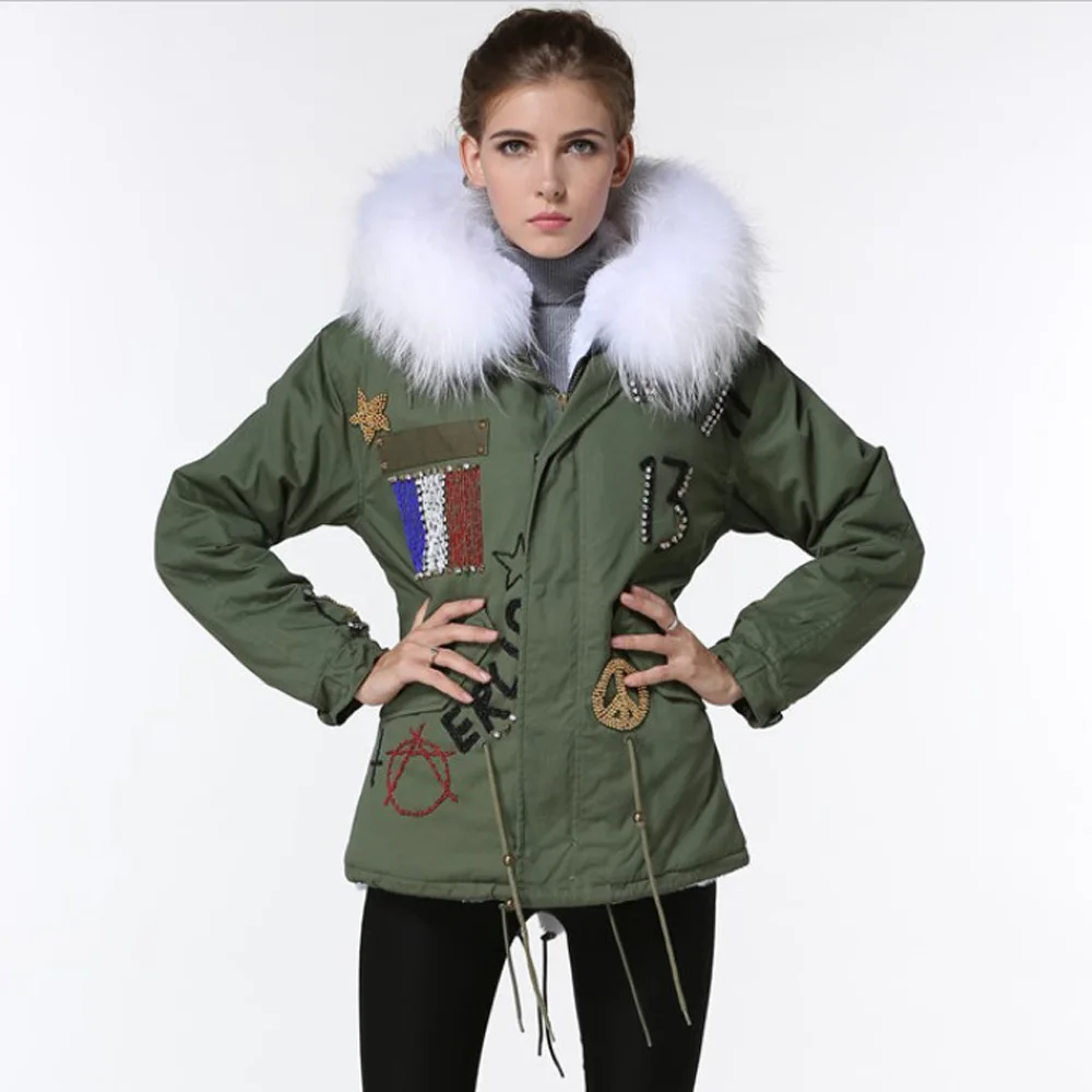 

Winter Real Raccoon Fur Collar Jackets 2017 High Quality Cotton Hooded Parka Coat Women Long Sleeve Thicken Warm Coats Plus Size