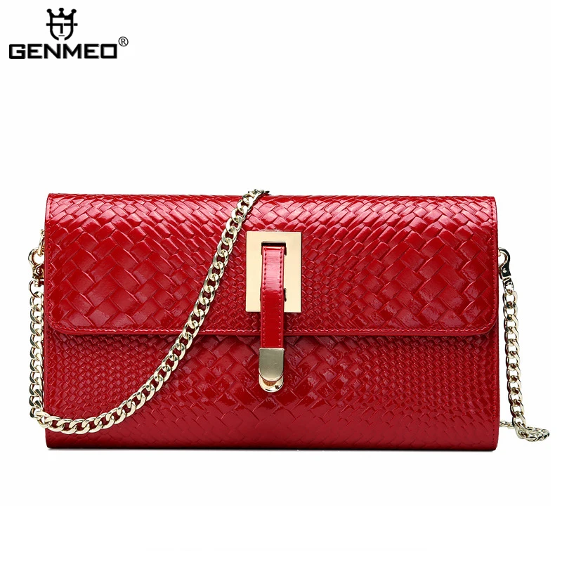 

New Arrival Knitting Pattern Women's Handbags 2019 Genuine Leather Messenger Bags Chain Shoulder Strap Ladies Handbag Bags Bolsa