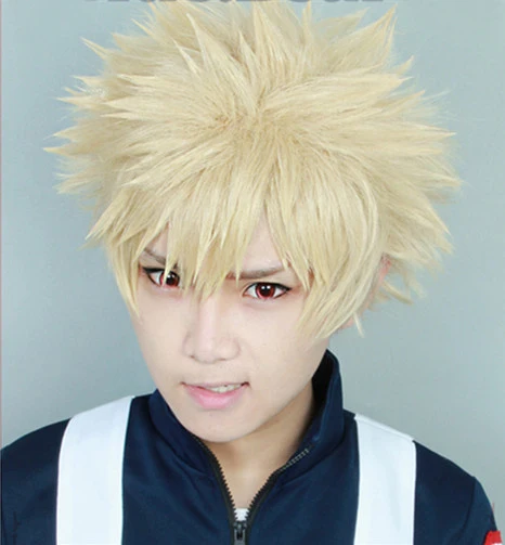 

My Boku no Hero Academia Bakugou Katsuki Bakugo Wigs Short Light Blonde Heat Resistant Fluffy Layered Cosplay Costume Wig
