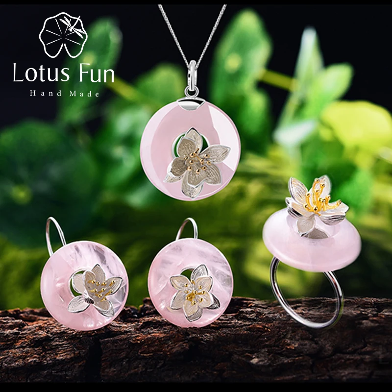 

Lotus Fun Real 925 Sterling Silver Handmade Fine Jewelry Lotus Whispers Jewelry Set With Ring Pendant Necklace Drop Earring