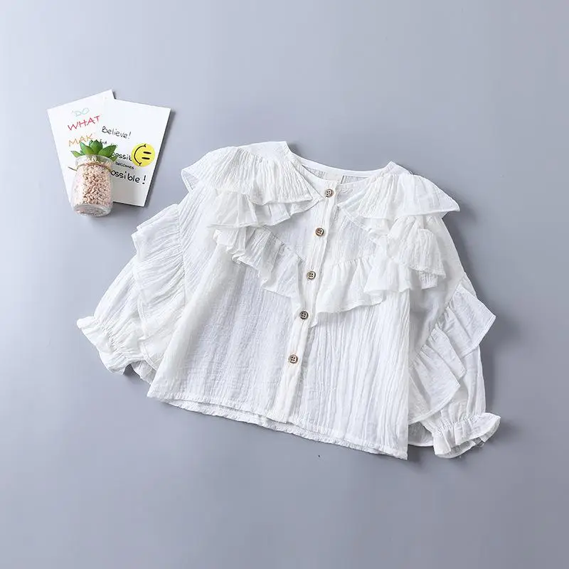 Блузки для девочек г. Осенняя школьная блузка для девочек хлопковая одежда для маленьких девочек Детские рубашки топы с длинными рукавами, футболки, одежда для детей От 2 до 6 лет - Цвет: tops as photo  2