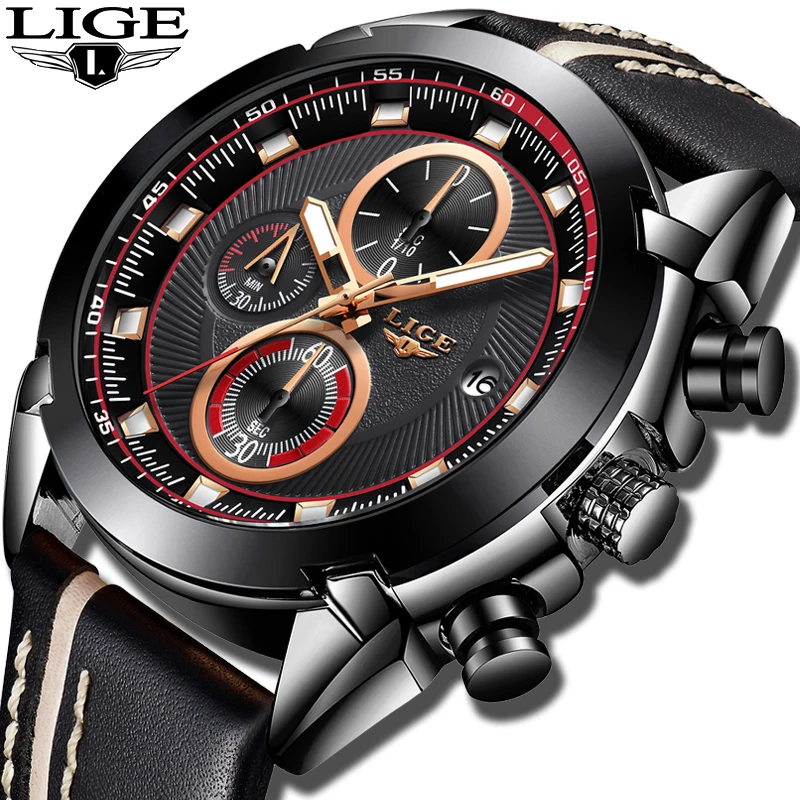 

Relogio 2019 LIGE Mens Watches Fashion Business Leather Top Brand Luxury Quartz Watch Men Military Waterproof Sport Chronograph