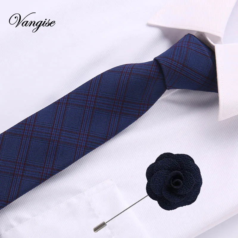 Европейский Для мужчин хлопок галстук галстуки скинни в горошек узкий трикотажный галстук Повседневное в клетку с галстуком и брошь набор