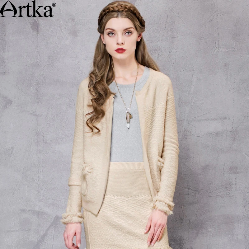 Artka Womens Autumn New Vintage Solid Full Sleeve Casual Comfy All match Cardigan Sweater Outerwear WB12260D