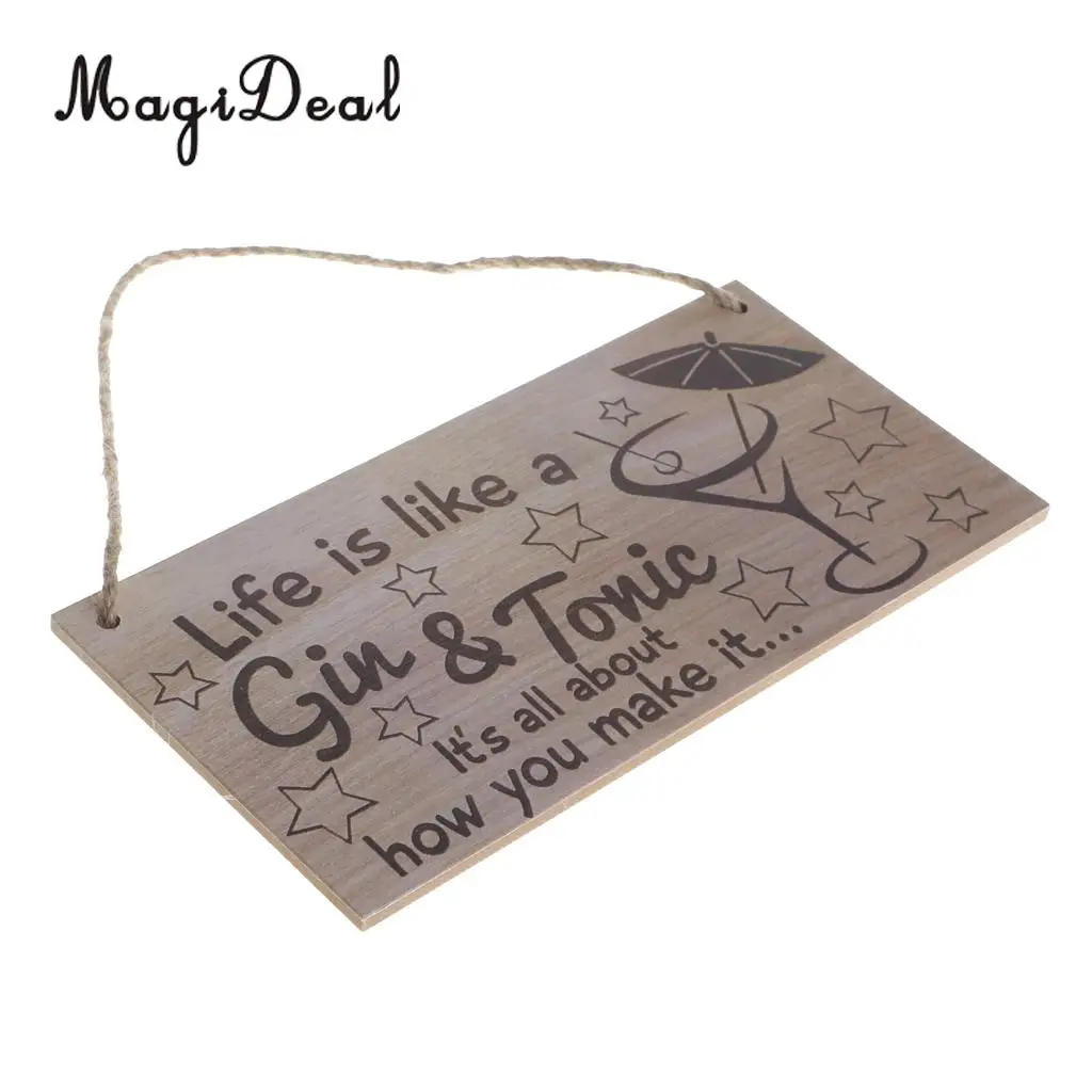 MagiDeal Life Is Like A Gin & Tonic Wooden Sign Home Bar Cocktail Party Wall Decoration Vintage design hanging plaque board