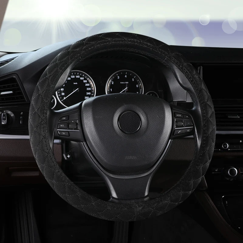 

KKYSYELVA New Leather Car Steering Wheel Cover Red 38cm Diameter Universal Size Car inner accessories Auto wheel covers