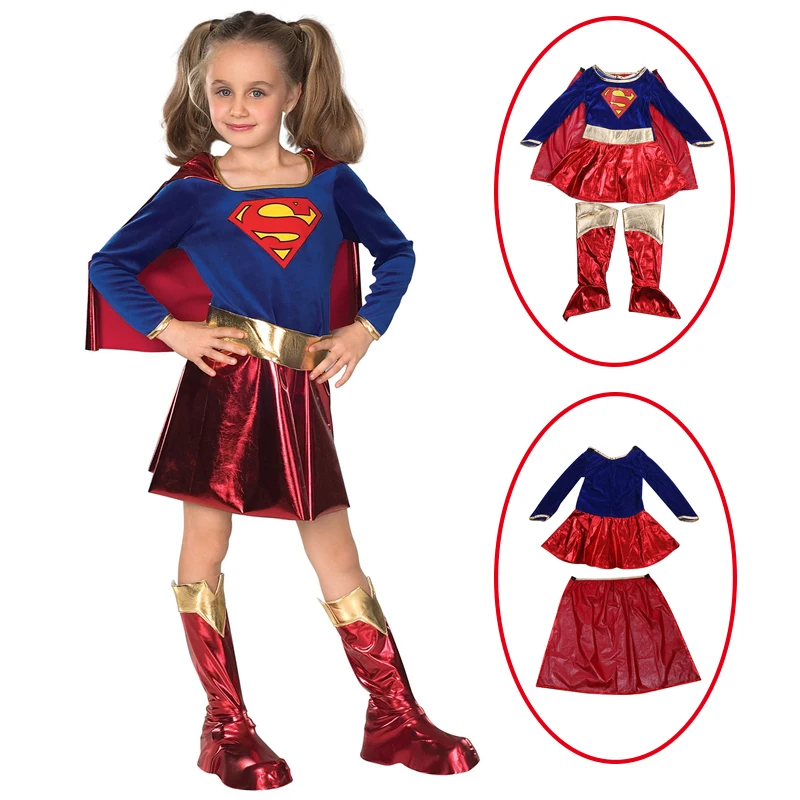 

Hot! Kids Girls DC Hero Supergirl Birthday Party Dress Chirstmas Halloween Cosplay Costume with Cape Show Performance Uniform