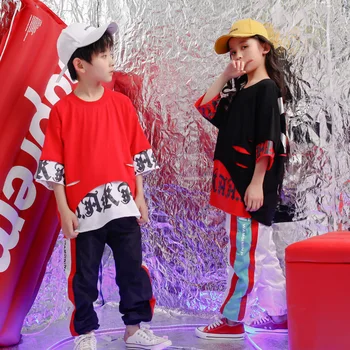 

Children Jogger Pants Cropped Loose Tshirt Hip Hop Clothing Outfits Jazz Dance Costume Girls Stage Ballroom Dancing Street wear