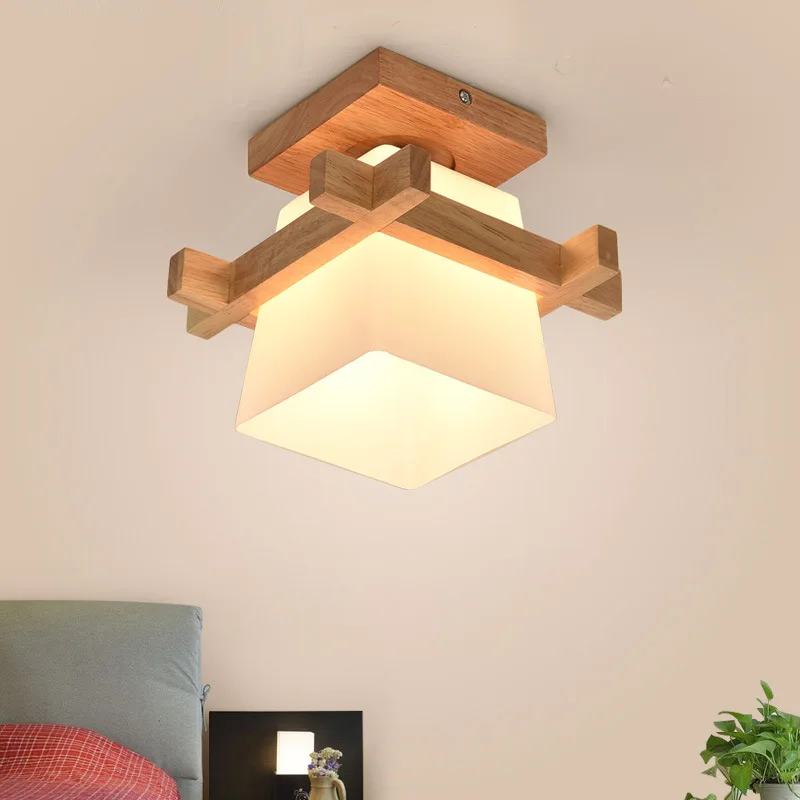  Artpad Tatami Japanese Ceiling Light for Home Lighting Glass Lampshade E27 LED Ceiling Lamp Wood Ba - 32957410177