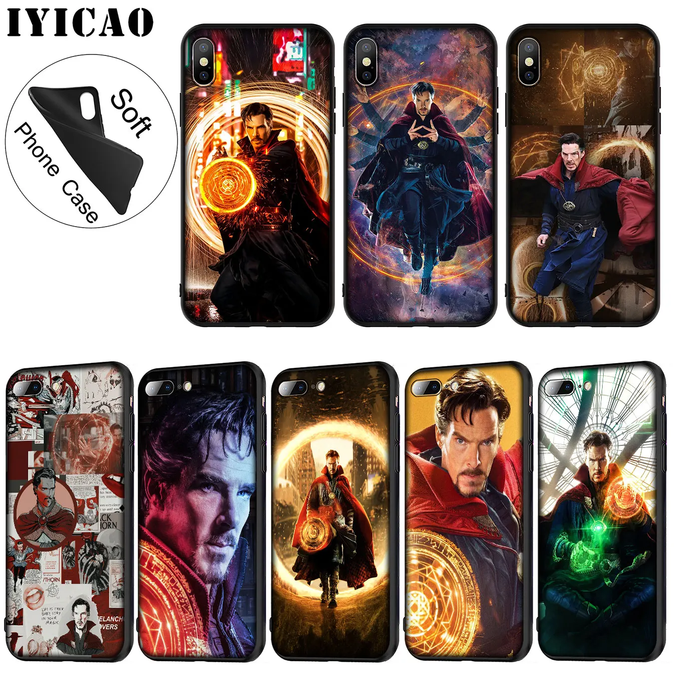 

IYICAO Marvel Doctor Stephen Strange Soft Silicone Phone Case for iPhone XR X XS Max 6 6S 7 8 Plus 5 5S SE TPU Black Cover