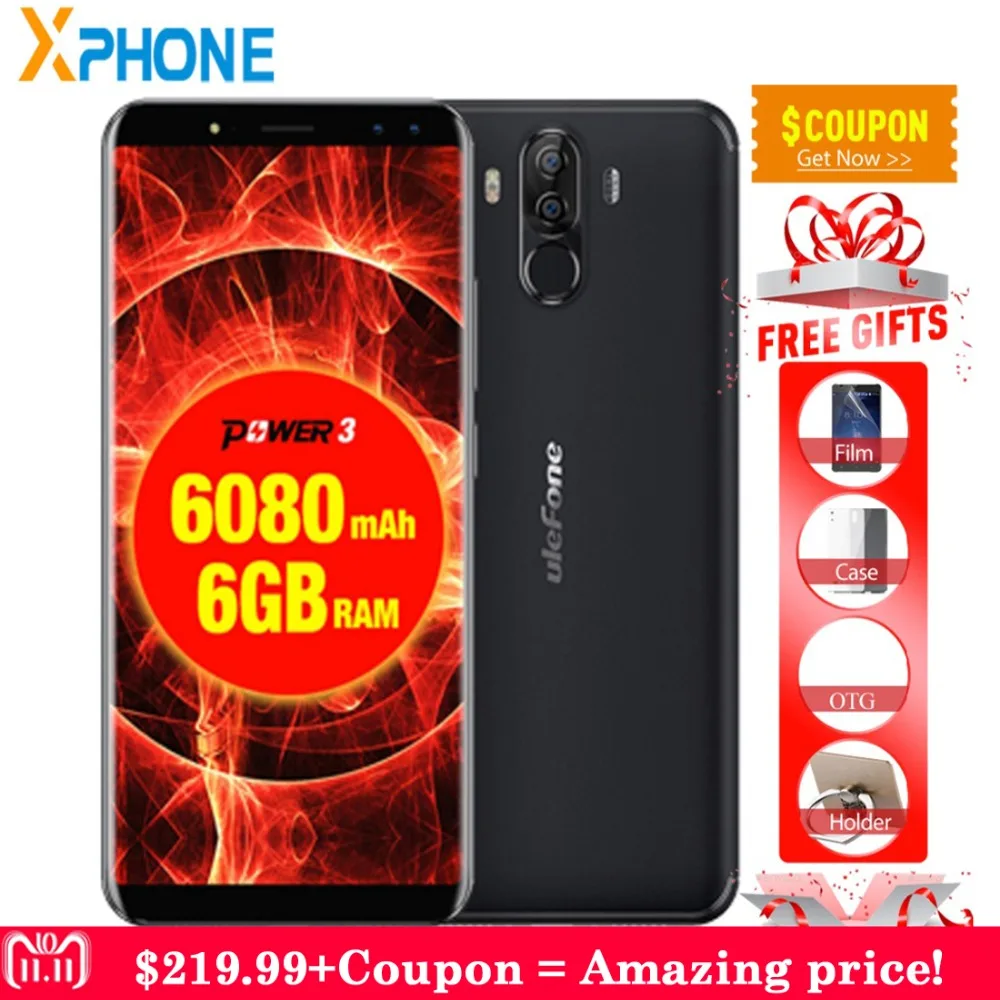 Ulefone Мощность 3 6 ГБ 4G B Android 7 1 MTK6763 Octa CoreB 0 дюймов LTE смартфон 6080 мАч Батарея 4 камеры