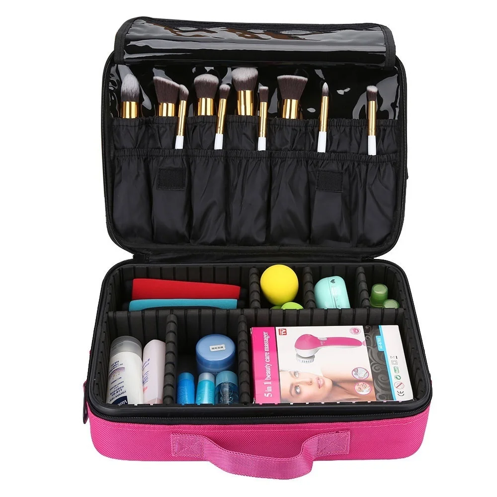 

Makeup Train Case 3 Layers Cosmetic Organizer Beauty Artist Storage Brush BoxBrush Set Cosmetics with Shoulder Strap