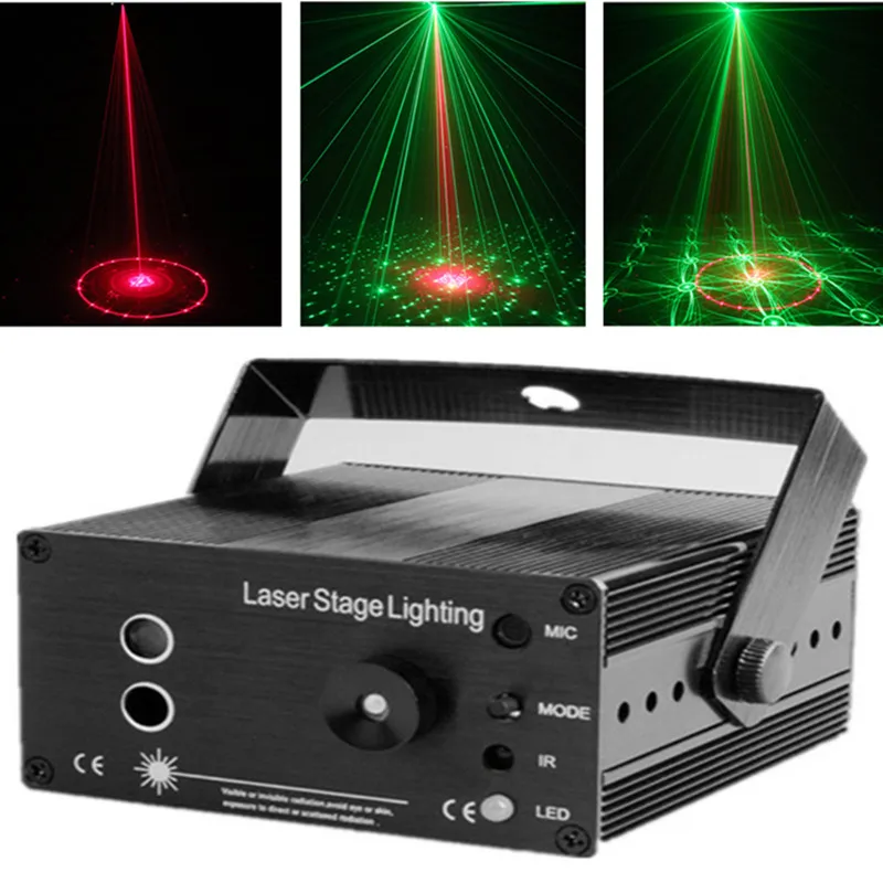 

Red Green Laser Light Music Projector Dj Disco Ball Strobe Lights 18 Pattern Color Change for Laser Disco Music Center Equipment