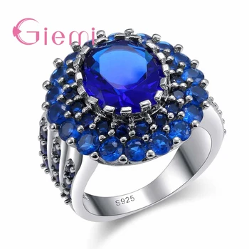 

Charming Romantic Blue Flowers Crystal Stone Rings 925 Sterling Silver Cubic Zirconia Party Travel Shopping Jewelry