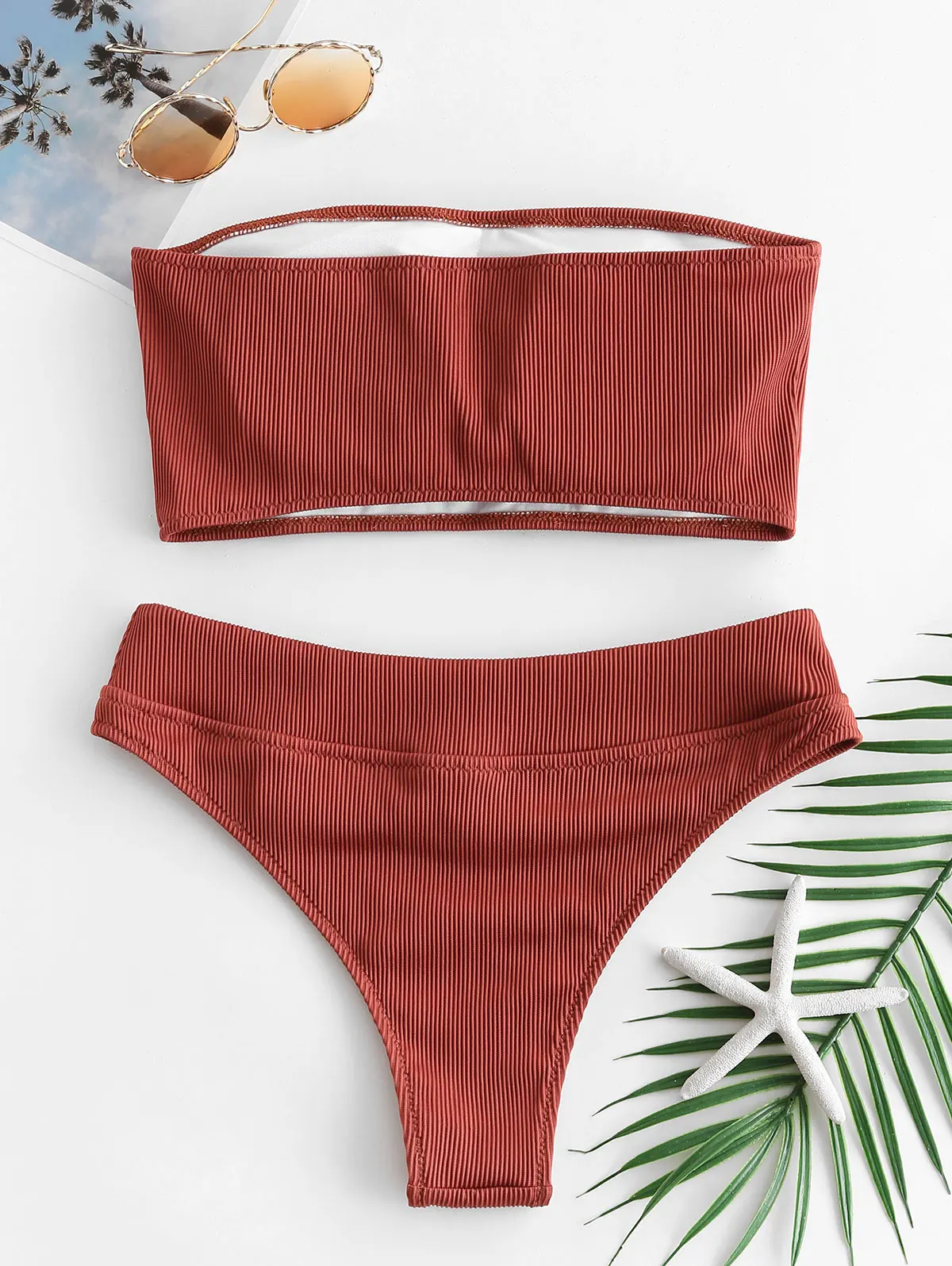 textured bandeau thong bikini set