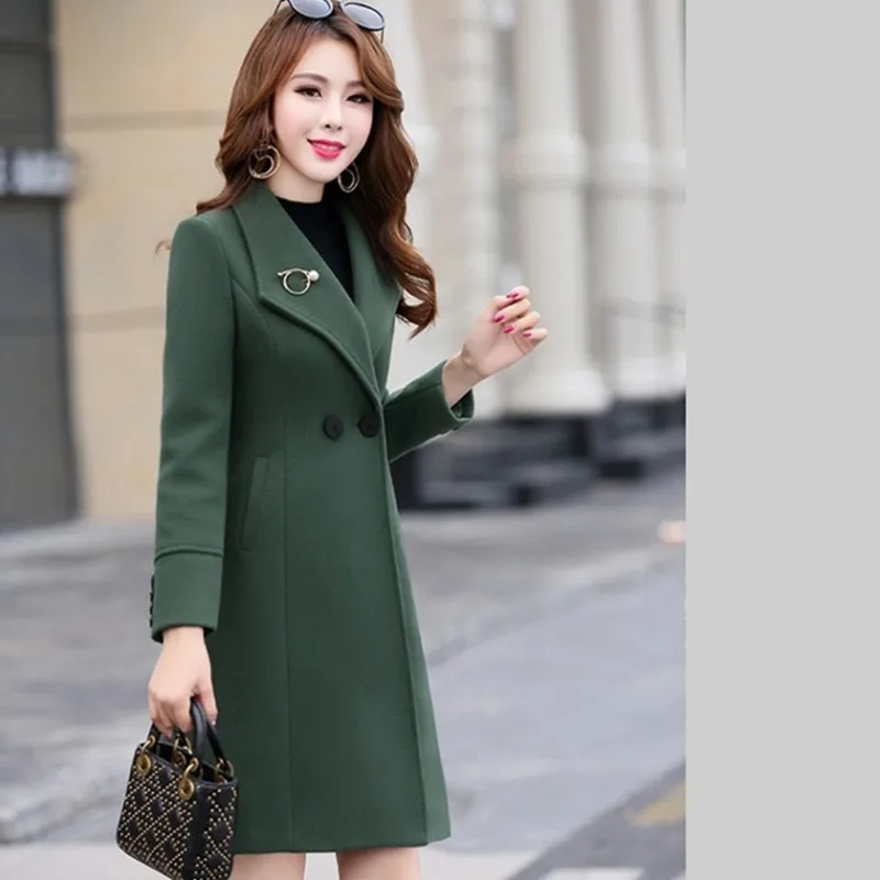 UHYTGF Новинка плюс размер пальто женское модное корейское осеннее зимнее шерстяное пальто тонкое двубортное тонкое длинное шерстяное пальто 1182