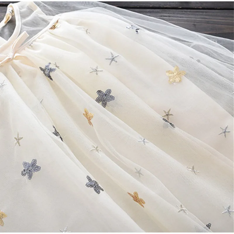 DFXD England Style Baby Lace Princess Dress Long Sleeve Star Print Little Girls Birthday Party Dress Kids Costume Vestido 2-8Y