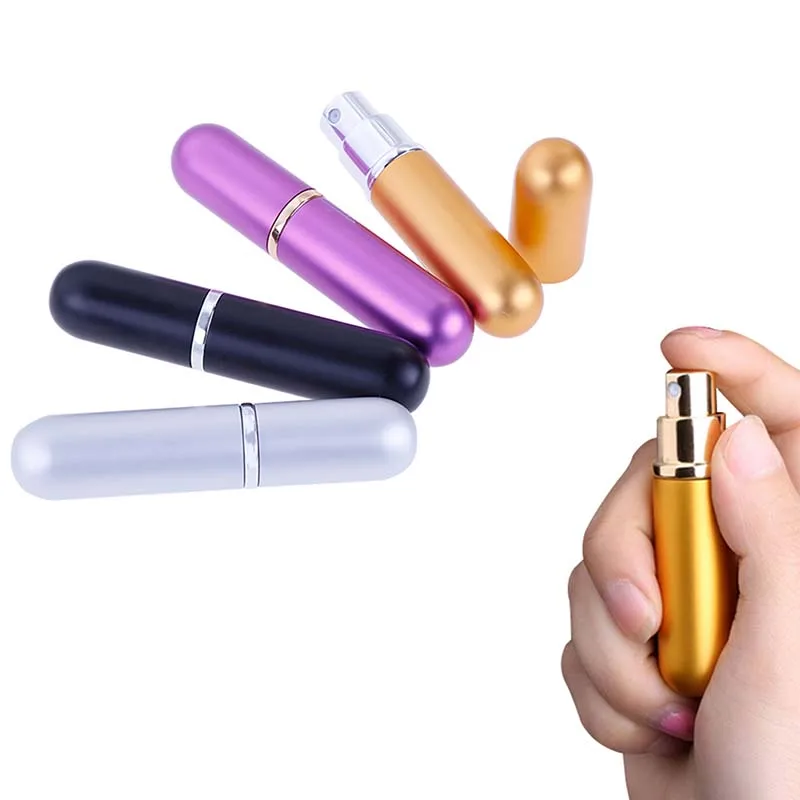 

5ml Mini Portable Perfume Spray Bottle Aluminum Refillable Travel Container Empty Containers Glass Reusable Bottles For Traveler