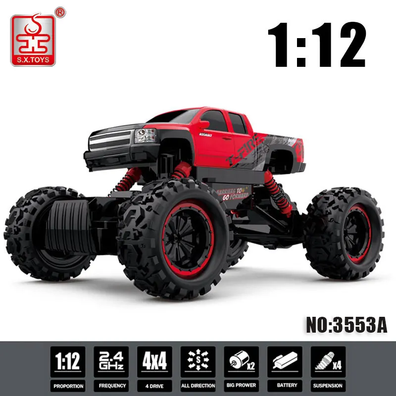 S. X. TOYS Радиоуправляемая машина 4WD 2,4 GHz Радиоуправляемая машинка на дистанционном управлении, 4 резиновых колеса, радиоуправляемая машина, 1:12 модель детских игрушек