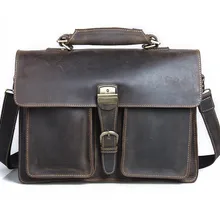 Мужской портфель из натуральной кожи, 16 дюймов, Ретро стиль, мужские сумки через плечо, Crazy Horse, Воловья кожа, сумка-мессенджер для ноутбука для мужчин