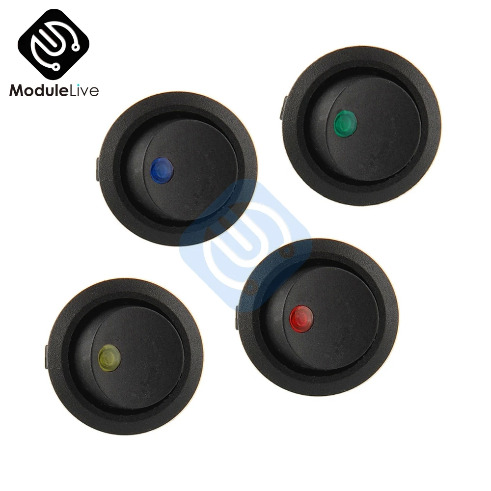 

DC 12V LED Dot Light Car Switch Auto Boat Round Rocker 3Pin ON/OFF Toggle SPST Switch 4 Colors Blue Yellow Red Green Color 3P
