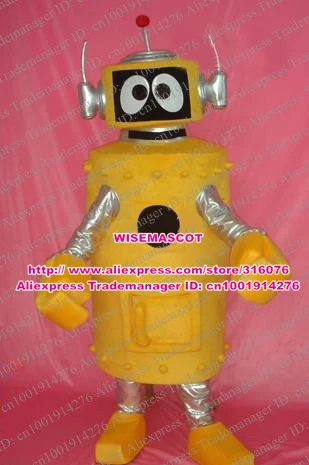 Adorable Yellow Automaton Plex Yo Gabba Gabba Mascot Costume With Silver Ears Columniform Body Big Hands No.600 Free Ship _ - AliExpress Mobile