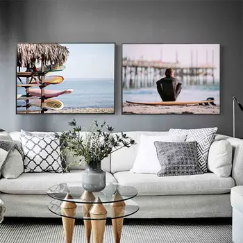 

Sea Beach Surfboard Coconut Tree Girl Poster Wall Art Canvas Painting Nordic Posters And Prints Wall Pictures For Living Room