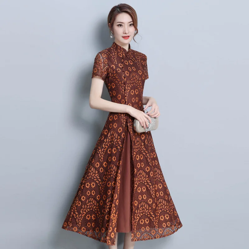 Вьетнам Ао Дай азиатской одежды традиционные кружева qipao платья - Цвет: A