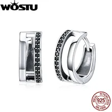 WOSTU подлинные 925 пробы серебряные черные CZ простые серьги-гвоздики для женщин дизайн Серебряные вечерние серьги подарок CQE444