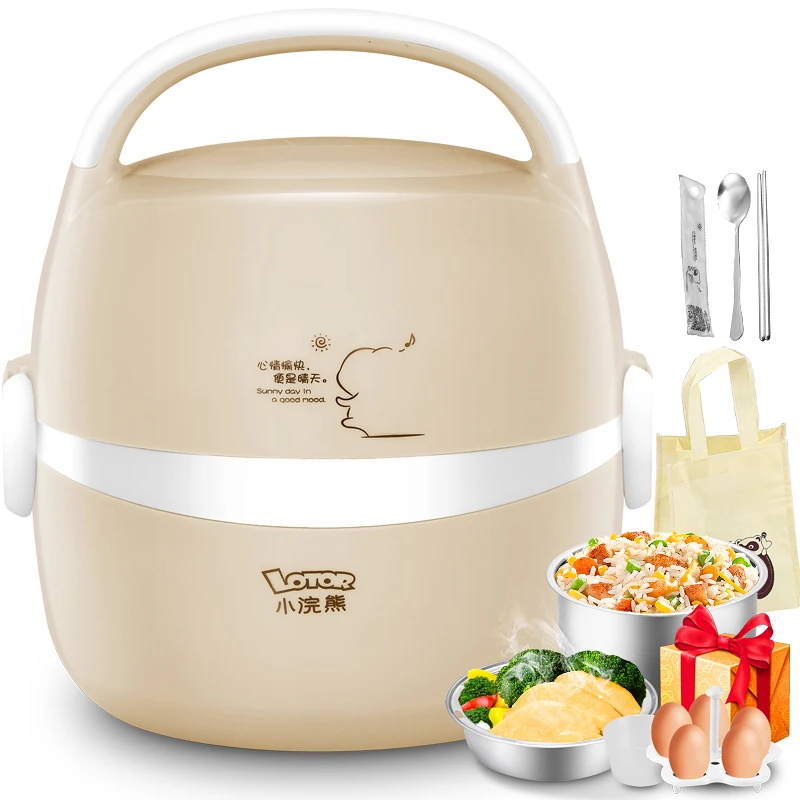 Lotor Electric Heated Lunch Box 1.3L 2 Layers Stainless Steel Portable