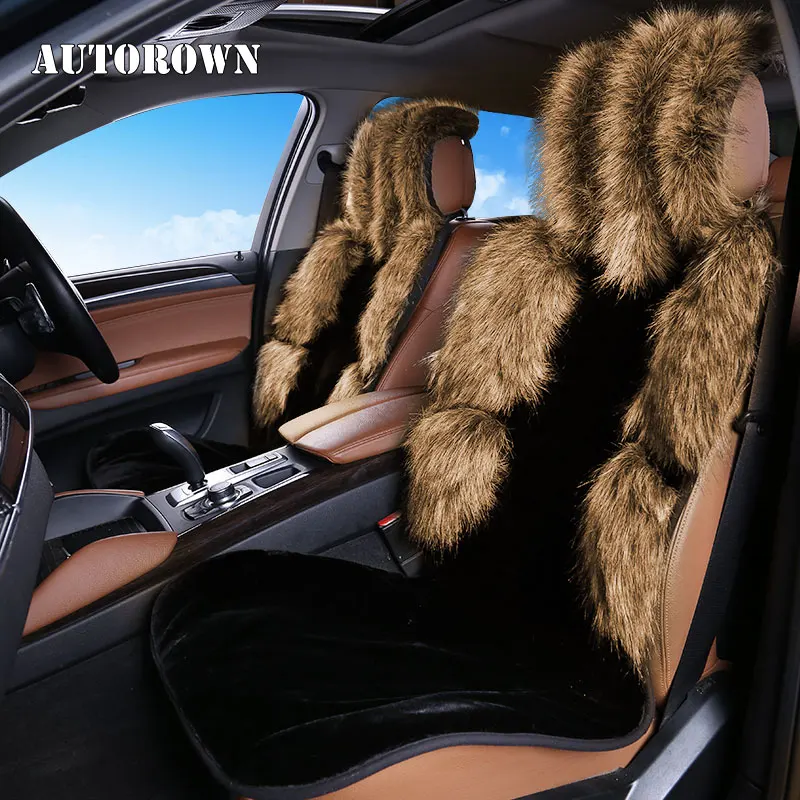 

AUTOROWN Front Car Seat Cover Warm Luxury Faux Fox Fur Soft Decoration Protector Universal Size Interior Decoration Four Seasons