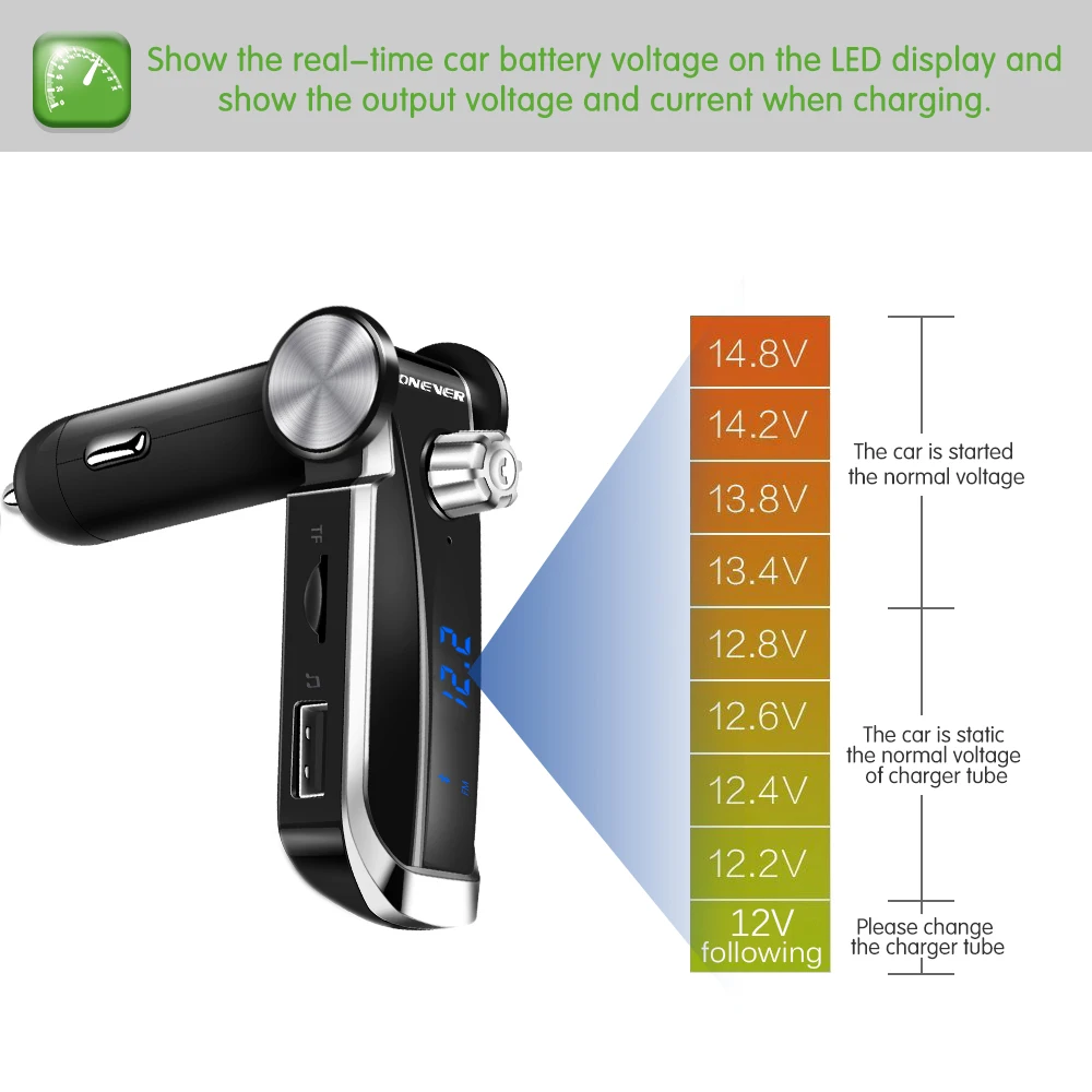 Onever FM передатчик Bluetooth Handsfree автомобильный комплект беспроводной MP3 радио модулятор USB TF Аудио плеер ЖК-дисплей двойной USB зарядное устройство