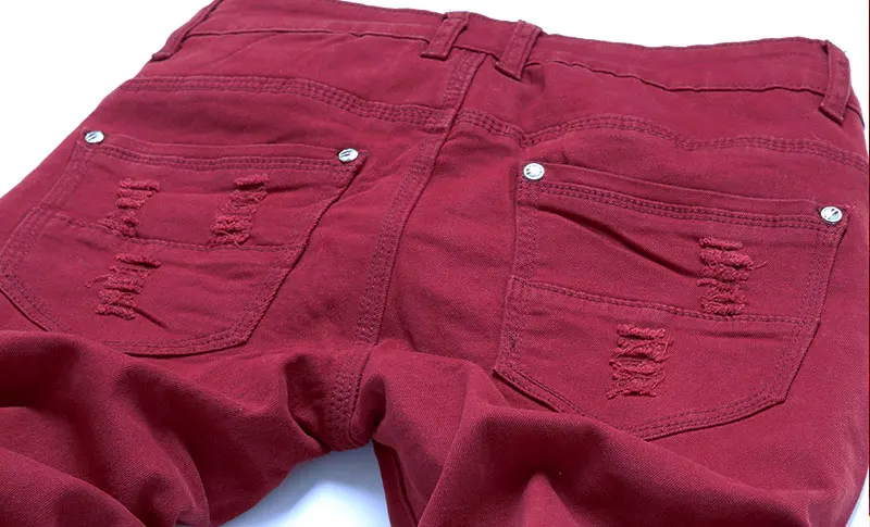 Новое поступление стрейч обтягивающие мужские джинсы повседневные рваные джинсовые брюки мужские Узкие хлопковые джинсы высокого качества с дырками красные, белые