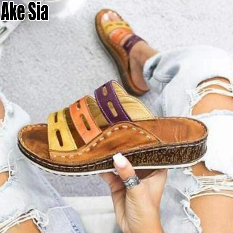 

Fashion Women Summer Med Wedge Heels Female Gladiator Platform Sandals Open Peep Toe Lady Girls Slippers Slides Scuff Shoes A880
