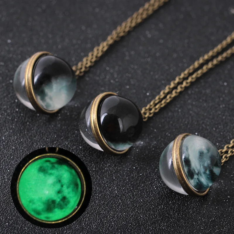 

Unique Universe Glass Glow in the Dark Pendant Necklace Glass Luminous Galaxy Moon Necklace Jewelry for Women Christmas Gift