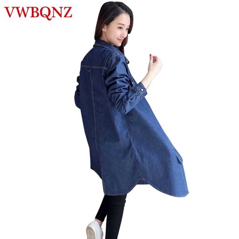 

Mid-length Denim Jacket Women Windbreaker 2018 Spring Autumn Loose Long-sleeve Jeans Jackets Plus size 3XL Casual Female Shirts