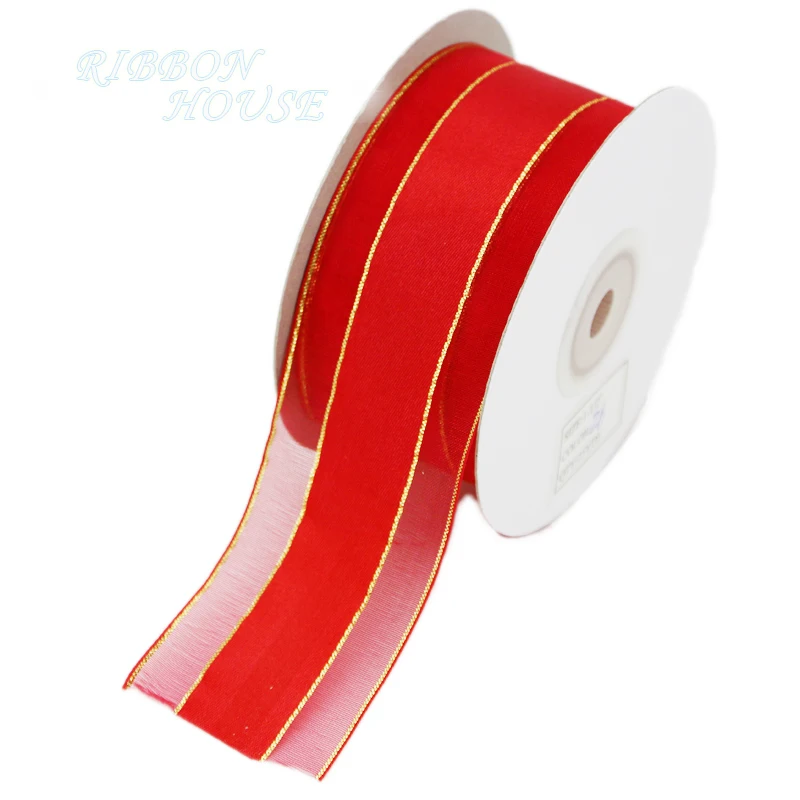 

(25 yards/roll) Red Gold Edge Satin Ribbon high quality gift packaging ribbon wedding ribbons