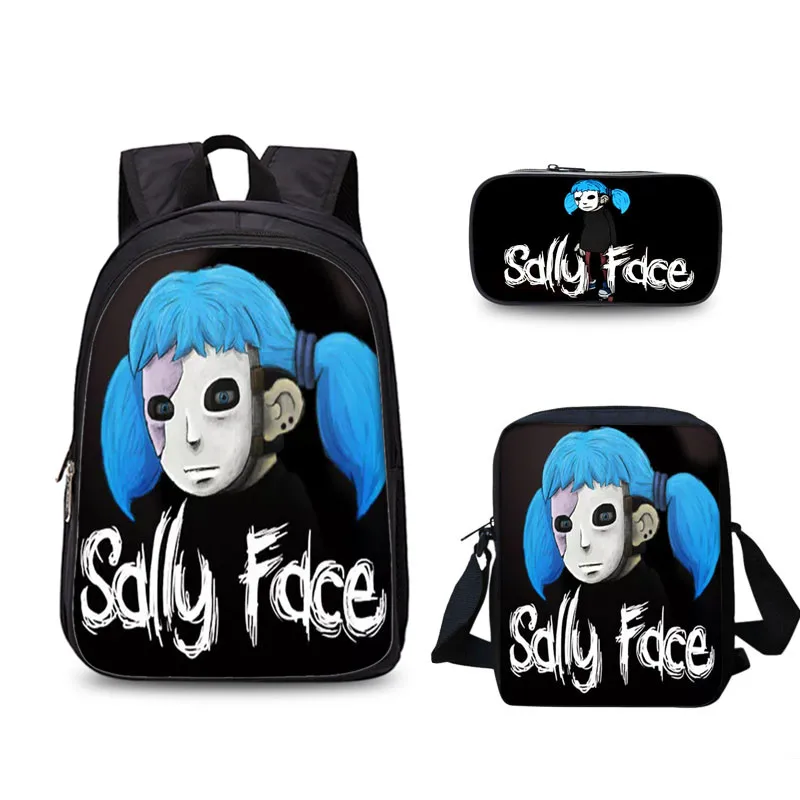 

3pcs/set Fashion Games Sally face School Backpack for Girls&Boys Orthopedic Satchel Schoolbag In Primary Students Mochilas