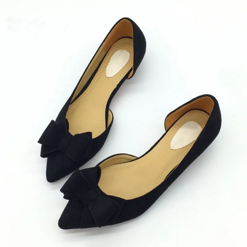 SNURULANSexy/женские туфли-лодочки D'Orsay на низком каблуке с острым носком; женские туфли из флока на низком каблуке без застежки с бантом; женские тонкие туфли; E644 - Цвет: Черный