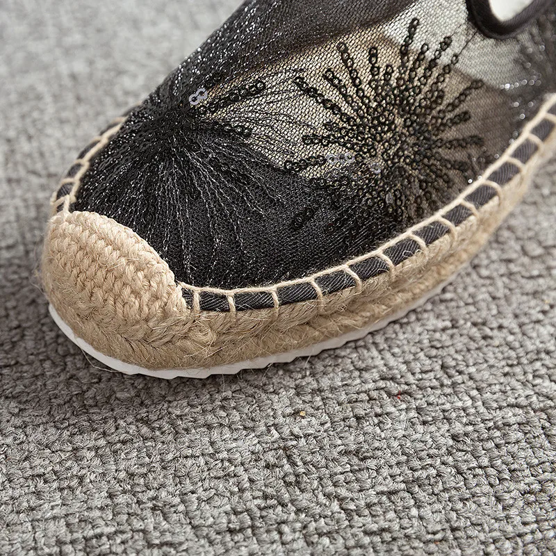 Bling Women Platform Fisherman Shoes Lace Slip-on Casual Loafers Flats Breathable Mules Vintage Ladies Women's Espadrilles Shoes (10)