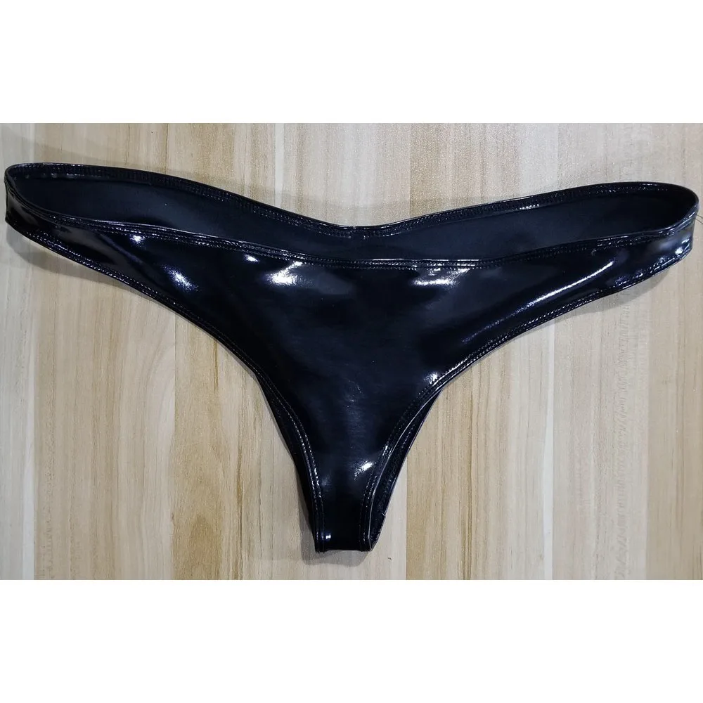 

Glazed Leather Latex Shiny G-string Women Low Waist Elastic Sexy Briefs Ladies XL Plus Size PU Solid T-back Bikini Gstring Thong