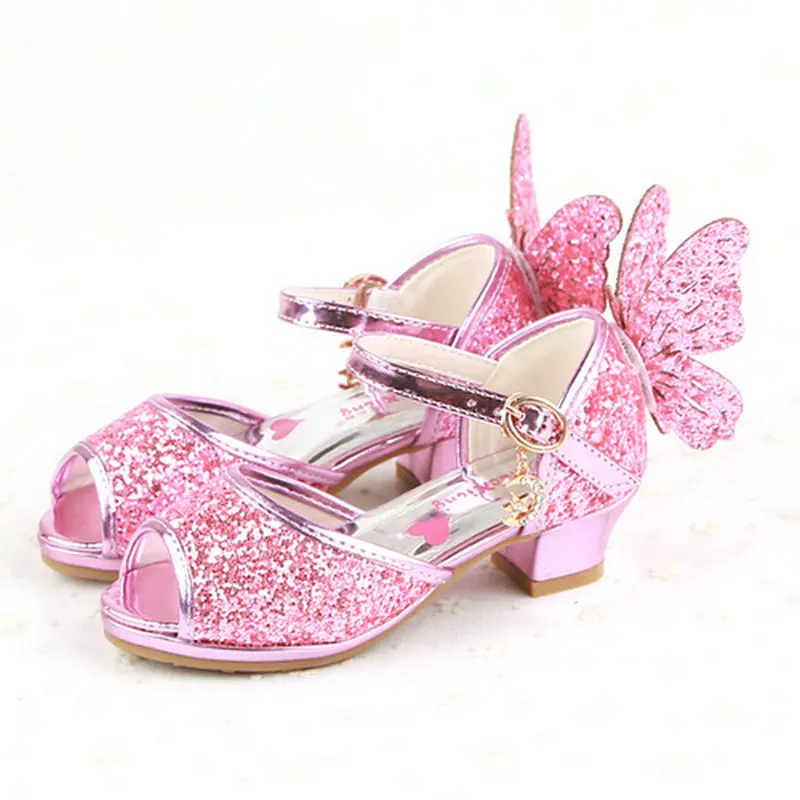 Бабочка Детские сандалии Девочки сандалии свадебные туфли принцессы для девочек сандалии Обувь на высоком каблуке платье для ребенка