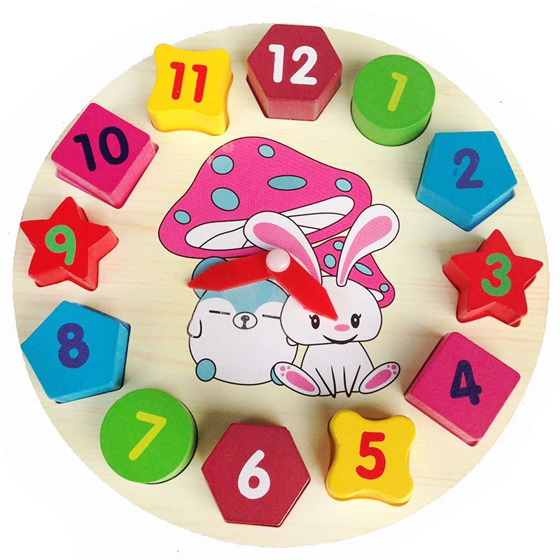 Colorful Wooden Wall Clock Puzzle Toy 12 Number Block Children Clock