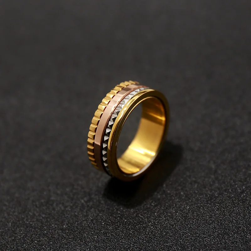 Высокое качество, модное вращающееся зубчатое титановое стальное кольцо из розового золота, золотого, серебряного цвета, подходящее кольцо для мужчин и женщин